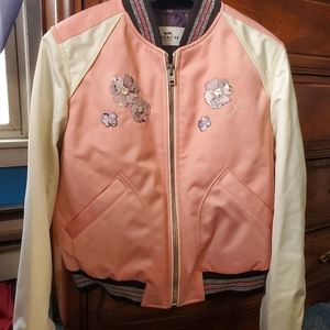 Coach FLORAL EMBROIDERED CROPPED BASEBALL JACKET 